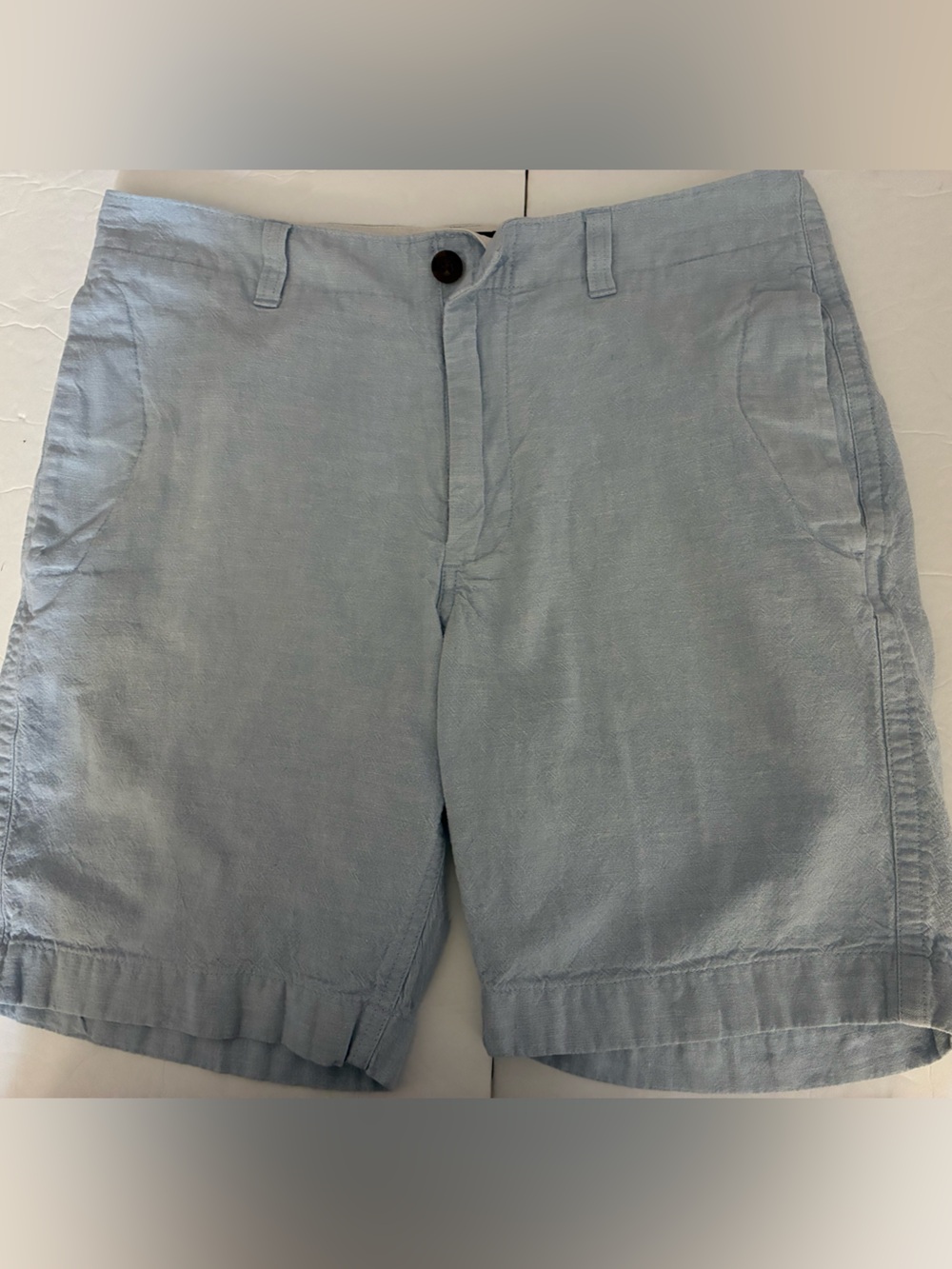 J Crew Factory Shorts Men Lt Blue 30 Gramercy Linen Blend Classic Preppy Coastal